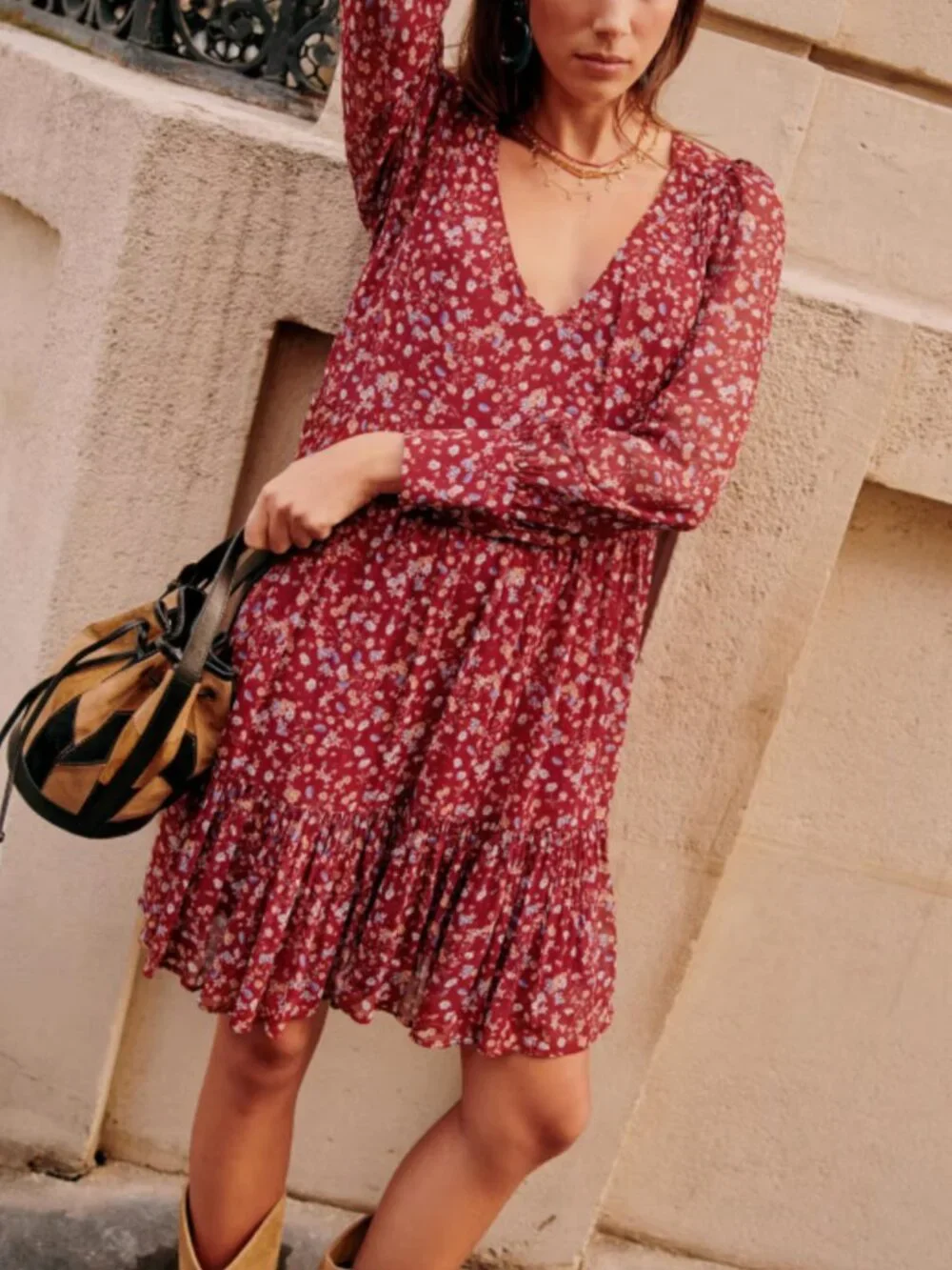 sezane burgundy dress Vivianne Dress